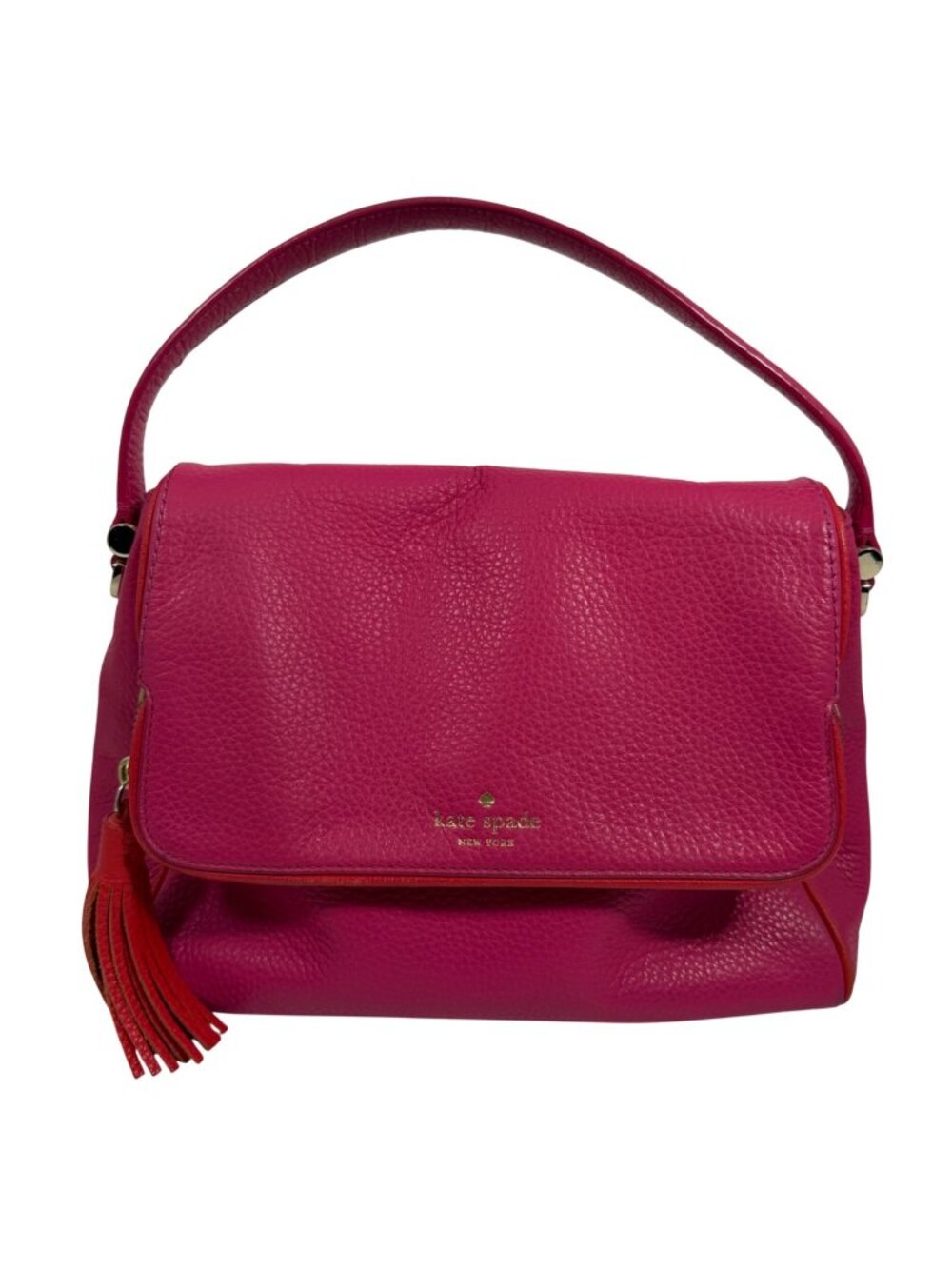 Kate Spade Chester Street Miri Pink Leather Flap Closure Red Tassel Handbag FLAW